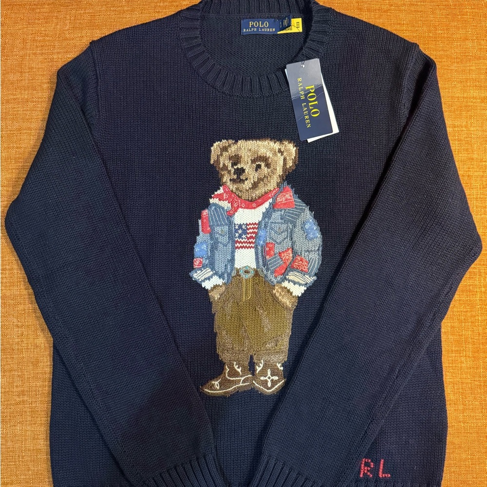 Ralph Lauren Navy Sweater with Bear Motif